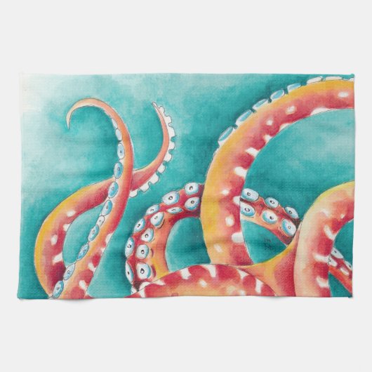 Oranje rode tentakels theedoek (Horizontaal)