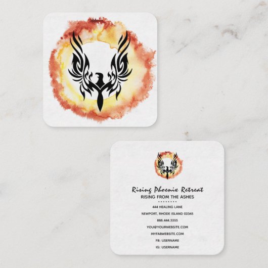 ** Oranje Rode Vlammen Zwarte Phoenix Ring van Vuu Vierkante Visitekaartje (Voorkant / Achterkant)