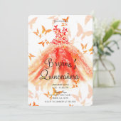 Oranje rode vlinder Dress Quinceañera Kaart (Staand voorkant)