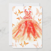 Oranje rode vlinder Dress Quinceañera Kaart (Achterkant)