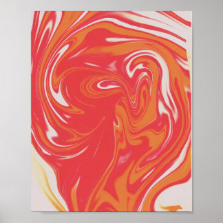 Oranje & Rode Vloeibare Marmer Poster