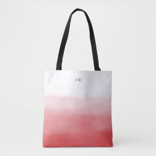 Oranje Rode Waterverf Ombre Modern Monogram Tote Bag