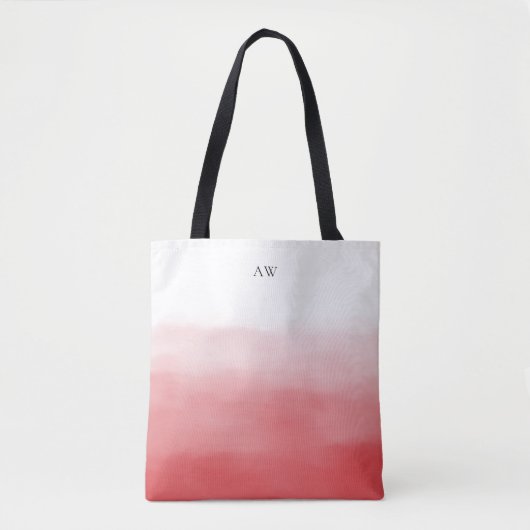 Oranje Rode Waterverf Ombre Modern Monogram Tote Bag (Voorkant)