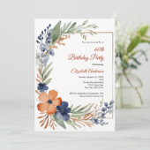 Oranje Roest Blauwe Waterverf Bloemen 60ste Verjaa Kaart (Staand voorkant)