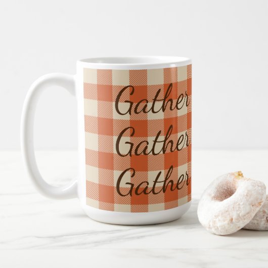 Oranje Roest en Crème Buffel Plaid Koffiemok (Met donut)
