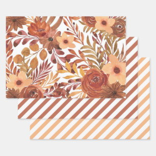 Oranje Roest Herfst Waterverf Bloem   Inpakpapier Vel