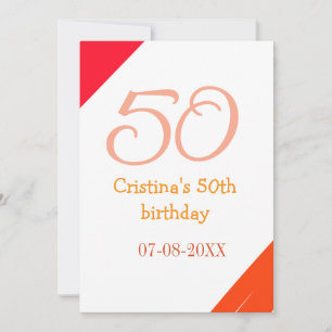 Oranje rood 50 verjaardag jubileum naam datum p kaart