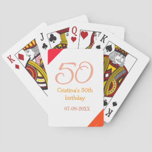 Oranje rood 50 verjaardag jubileum naam datum p pokerkaarten