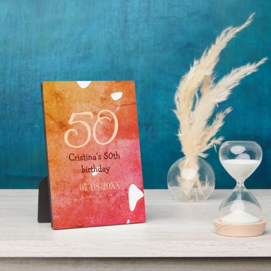 Oranje rood 50 verjaardagsverjaardag Naam toevoege Fotoplaat (Zijkant)