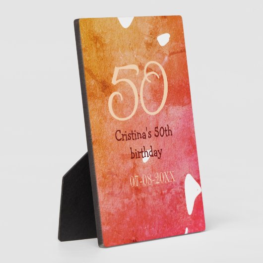 Oranje rood 50 verjaardagsverjaardag Naam toevoege Fotoplaat (Zijkant)