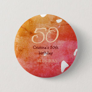 Oranje rood 50 verjaardagsverjaardag Naam toevoege Ronde Button 5,7 Cm