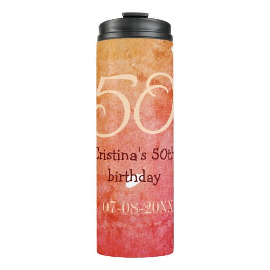 Oranje rood 50 verjaardagsverjaardag Naam toevoege Thermosbeker (Voorkant)