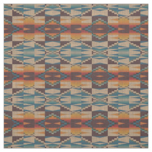 Oranje rood Blauwgroen blauw Aztec-mozaïekpatroon Stof