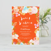 Oranje rood boho floral waterverf script Sweet 16 Kaart (Staand voorkant)