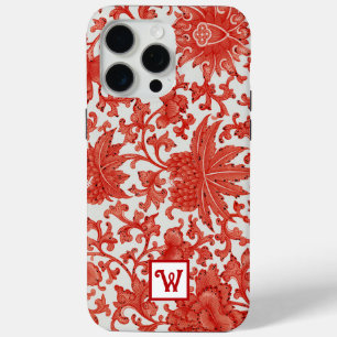 Oranje rood Chinees bloemenpatroon Monogram iPhone 15 Pro Max Hoesje