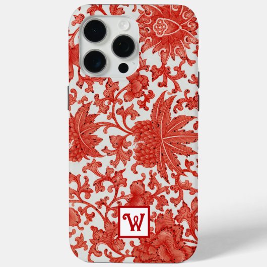 Oranje rood  Chinees bloemenpatroon Monogram Case-Mate iPhone Case (Achterkant)