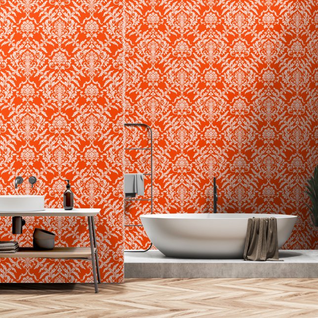 Oranje Rood Damast Kleur Afneembare Sticker Behang (Badkamer)