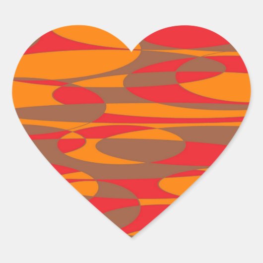 Oranje, rood en bruin elliptisch hart sticker (Voorkant)