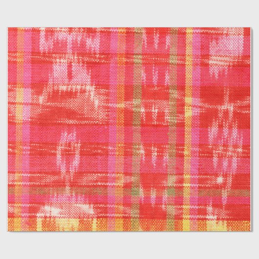 Oranje, rood en wit ikatontwerp cadeaupapier (Vlak)