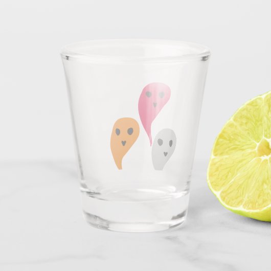 Oranje rood geel grijs halloween spookpatroon w shot glas (Achterkant)