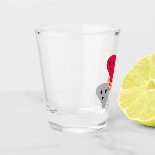 Oranje rood geel grijs halloween spookpatroon w shot glas (Links)