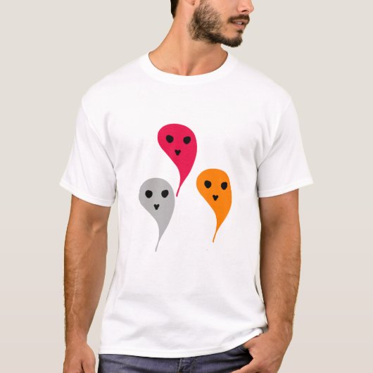 Oranje rood geel grijs halloween spookpatroon w t-shirt (Voorkant)