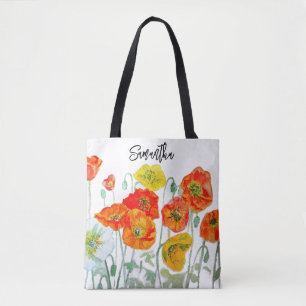 Oranje Rood Geel Klaproos Aquarel Kunst Wit Tote Bag