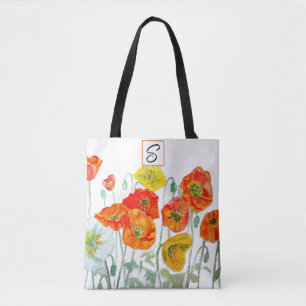 Oranje Rood Geel Klaproos Waterverf Meisjes Initia Tote Bag