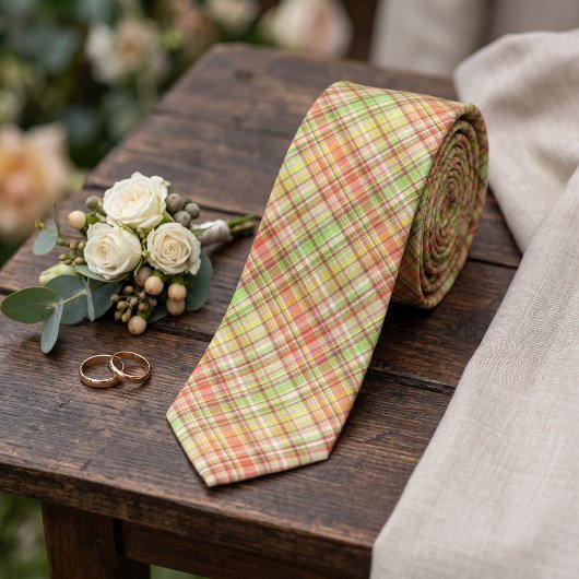 Oranje Rood Geel Limoengroen Gingham Plaid Patroon Stropdas