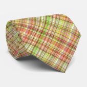 Oranje Rood Geel Limoengroen Gingham Plaid Patroon Stropdas (Opgerold)