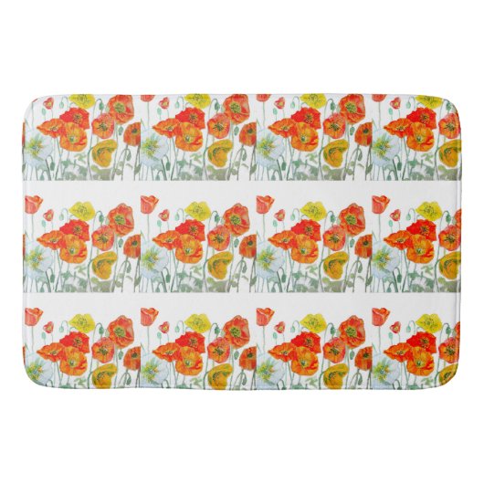 Oranje Rood Geel Poppy Waterverf Poppies Art Badmat (Voorkant)