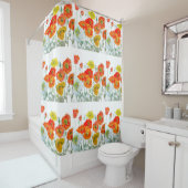 Oranje Rood Geel Poppy Waterverf Poppies Art Douchegordijn (In situ)