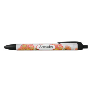 Oranje Rood Gele Roos Rozen Aquarel Meisjes Naam Zwarte Inkt Pen