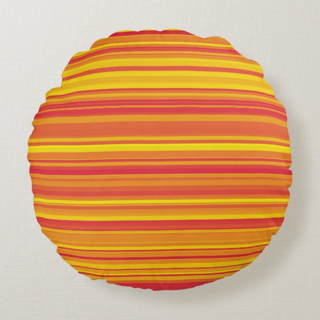 Oranje Rood Gele Strepen Rond Kussen (Voorkant)