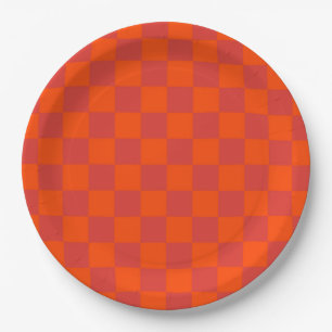 Oranje rood geruit gingham-patroon papieren bordje