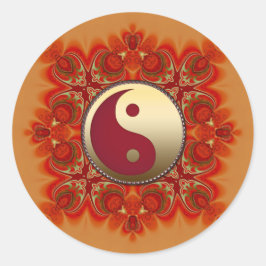 Oranje rood goud decoratieve gouden yin yang ronde sticker