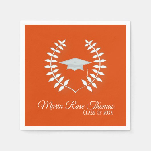 Oranje Rood Grad Cap & Bladeren Papieren Servetten (Voorkant)