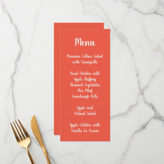 Oranje Rood Moderne Calligrafie Bruiloft Menu (Voorkant / Achterkant in situ)