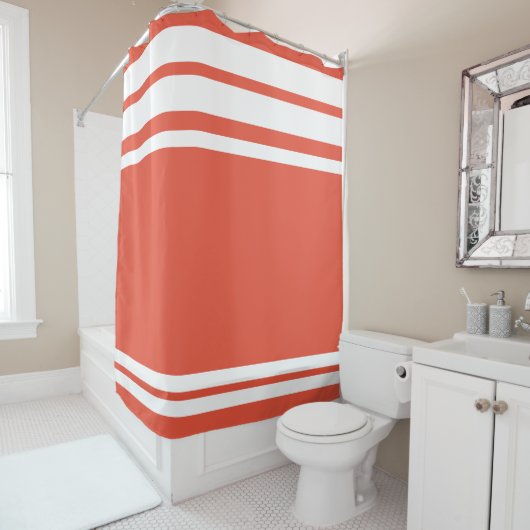 Oranje Rood: Moderne lijnen in Wit Douchegordijn (In situ)