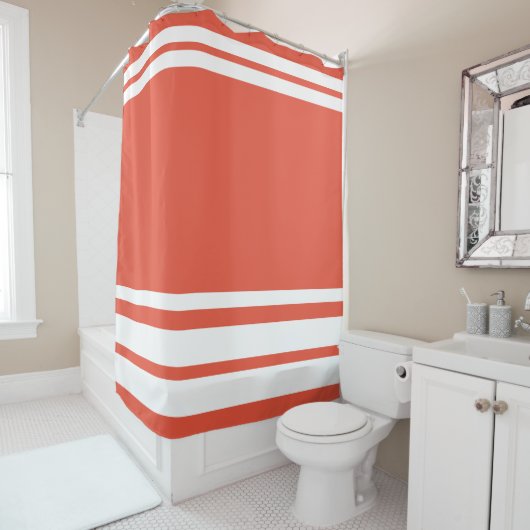 Oranje Rood: Moderne lijnen in Wit Douchegordijn (In situ)