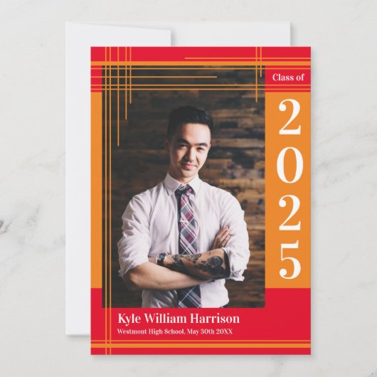 Oranje rood op school Kleur Afstuderen Foto vastge Kaart (Voorkant)