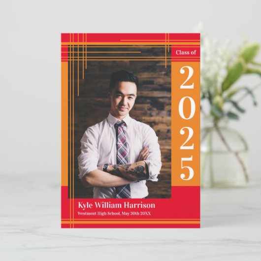 Oranje rood op school Kleur Afstuderen Foto vastge Kaart (Staand voorkant)