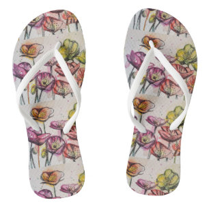 Oranje Rood Paarse Klaprozen Bloemige Bloemen Dame Teenslippers