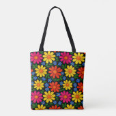 Oranje, Rood, Roze, Gele Bloemendesign Tote Bag (Achterkant)