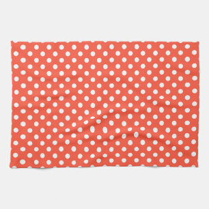 Oranje, Rood, terracotta polka stippen   Theedoek