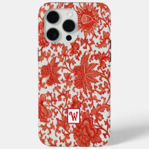 Oranje Rood Vintage Chinees Bloemmotief Monogram