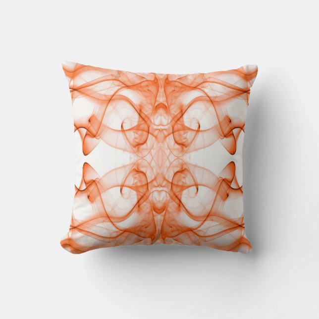 Oranje Rook Symmetrisch Minimalistisch Wit Kussen (Voorkant)
