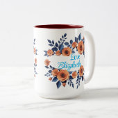 Oranje Roos Beste Mam Ever Betoverende Bloemen Moe Tweekleurige Koffiemok (Voorkant rechts)