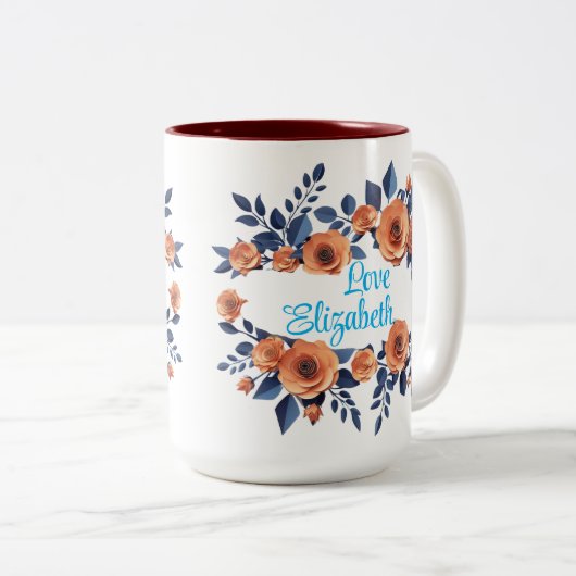 Oranje Roos Beste Mam Ever Betoverende Bloemen Moe Tweekleurige Koffiemok (Voorkant rechts)