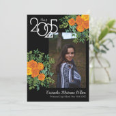 Oranje Roos Black Foto Afstuderen aankondiging (Staand voorkant)